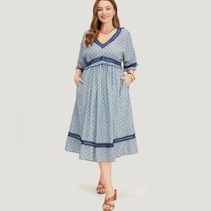 (A8) Bloomchic Bandana Dolman Sleeve Pockets Lace Ruffle Trim Dress, Sz 12, NWT